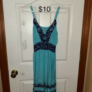 Blue Smocked Embellished Maxi Sundress